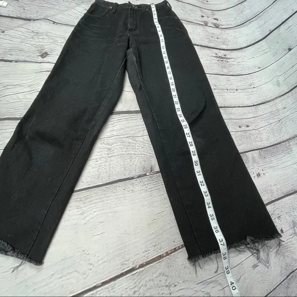 WRANGLER vintage 90s black denim wide leg high waist crop jeans pants - Picture 9 of 9